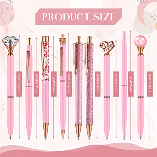 9 Pcs Ballpoint Pens Set Metal Crystal Diamond Pen Liquid Sand Glitter Pen for Journaling Black Ink Pretty Cute Pens Fancy Pens Gifts for Women Girls School Wedding Office Desk Supplies (Pink)