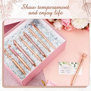 Fainne 8 Pcs Blue Ink Rose Gold Ballpoint Pen Set Bling Liquid Sand Glitter Pen Metal Ballpoint Pens Crystal Diamond Pen Girly Ball Point Pen Gifts for Wedding Office Rose Gold Desk Supplies