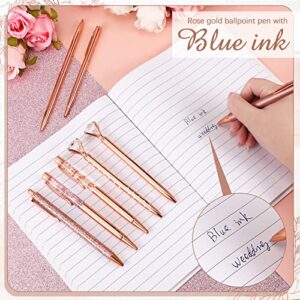 Fainne 8 Pcs Blue Ink Rose Gold Ballpoint Pen Set Bling Liquid Sand Glitter Pen Metal Ballpoint Pens Crystal Diamond Pen Girly Ball Point Pen Gifts for Wedding Office Rose Gold Desk Supplies