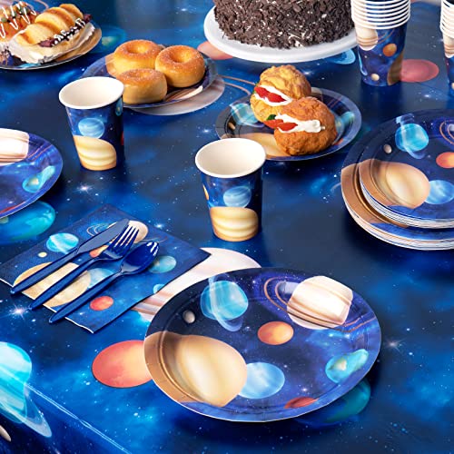 DECORLIFE Space Themed Party Supplies Serves 24, Space Party Plates, Napkins, Forks for Boys Birthday, Outer Space/Planet/Solar System Parties, 96 PCS