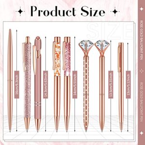 16 Pcs Rose Gold Ballpoint Pen Set Include Diamond Pen Metal Stylus Pen Liquid Sand Pen Flower Pen Glitter Retractable Pen Black Ink Slim Ballpoint Pen for Wedding Party Office School Home Supplies