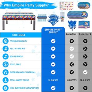 Empire Party Supply Baby Shark Theme Birthday Party Supplies and Decorations Set for Boys | 115 Pcs Disposable Blue Baby Shark Party Kit Includes Plates, Spoons, Cups, Napkins | Serves 16 Guests