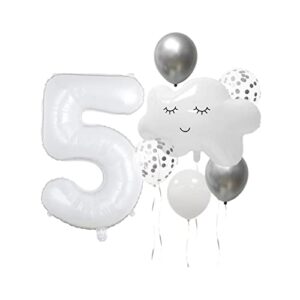 on cloud 5 white balloons banner on cloud 5th birthday party decorations for 5 year old girl 4th birthday party invite decorations, 5 years old birthday balloon,5th party supplies cloud balloon