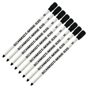 lanier combo pack - 8 genuine schmidt 635m iso 12757-2d, d1 ballpoint pen refills, compatible with swarovksi crystalline pens, 8 plastic tops included (black)
