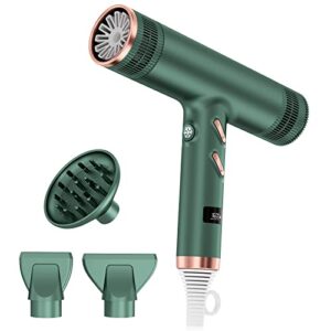 tihoni ionic hair dryer, professional salon negative ions blow dryer, powerful for fast drying, 3 heating/ 3 speed, cool button, damage free hair with constant temperature, low noise, green