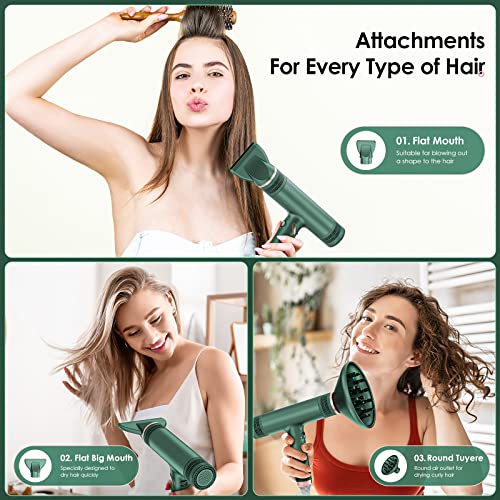TIHONI Ionic Hair Dryer, Professional Salon Negative Ions Blow Dryer, Powerful for Fast Drying, 3 Heating/ 3 Speed, Cool Button, Damage Free Hair with Constant Temperature, Low Noise, Green