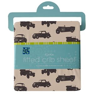 kickee pants print fitted baby crib sheet, lovable prints for crib mattress, crafted from viscose from bamboo for ultra soft baby bedding (burlap vintage cars - one size)