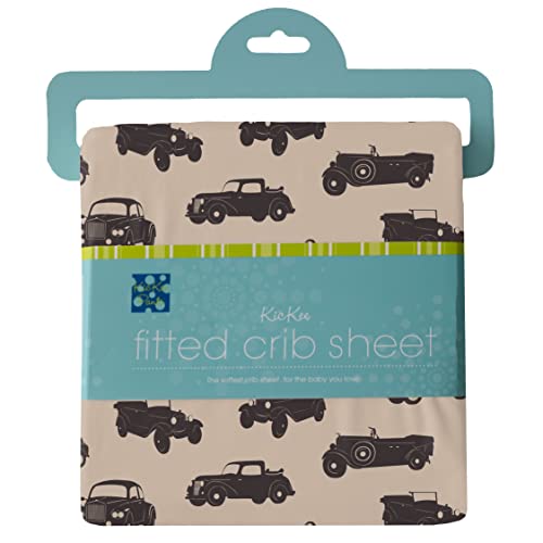 KicKee Pants Print Fitted Baby Crib Sheet, Lovable Prints for Crib Mattress, Crafted from Viscose from Bamboo for Ultra Soft Baby Bedding (Burlap Vintage Cars - One Size)