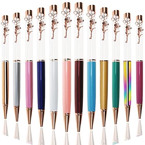 Oddmoal 12 Pack Colorful Empty Tube Floating DIY Pens with Liquid Flower Sand filled,Creative Herbarium Empty Twist Metal Ballpoint Pens for Gift