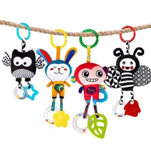 teytoy baby toys for 0, 3, 6, 9, 12 months, animal hanging baby rattles, baby bed crib car seat travel stroller soft plush crinkle toys for infant, newborn birthday gifts(4 pack)