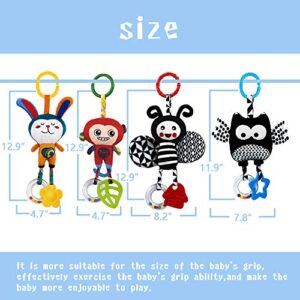 teytoy Baby Toys for 0, 3, 6, 9, 12 Months, Animal Hanging Baby Rattles, Baby Bed Crib Car Seat Travel Stroller Soft Plush Crinkle Toys for Infant, Newborn Birthday Gifts(4 Pack)