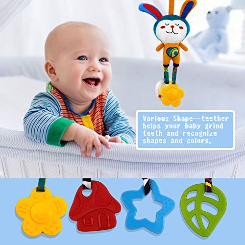 teytoy Baby Toys for 0, 3, 6, 9, 12 Months, Animal Hanging Baby Rattles, Baby Bed Crib Car Seat Travel Stroller Soft Plush Crinkle Toys for Infant, Newborn Birthday Gifts(4 Pack)