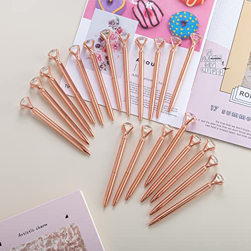 PASISIBICK 20 Rose Gold Diamond Pens Bling Diamond Gem Pen Décor Gifts for Women Bridesmaid Coworkers Bulk Crystal Metal Ballpoint Pens Black Ink(Rose Gold)