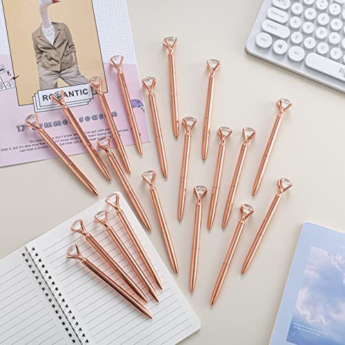 PASISIBICK 20 Rose Gold Diamond Pens Bling Diamond Gem Pen Décor Gifts for Women Bridesmaid Coworkers Bulk Crystal Metal Ballpoint Pens Black Ink(Rose Gold)