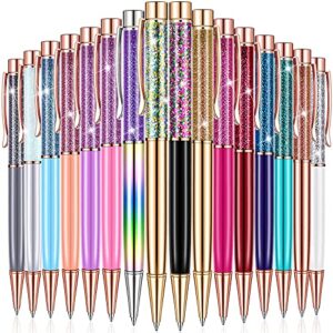 16 pieces ballpoint pens flower dynamic crystal pens black ink ballpoint pens flower liquid sand pen for birthday, back to school seasons, wedding, home school office supplies (liquid style)