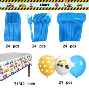 Construction Themed Birthday Party Supplies for Boys - Dump Truck and Tractor Party Decorations Set For Kids,Include Plates,Cups,Napkins,Balloon,Tablecloth and Banner,24 Guests,235 Pcs