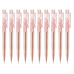 zztx 10 pcs rose gold ballpoint pens metal pen bling dynamic liquid pieces pen with refills black ink office supplies gift pens for christmas wedding birthday