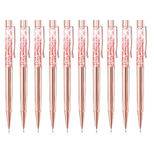 ZZTX 10 Pcs Rose Gold Ballpoint Pens Metal Pen Bling Dynamic Liquid Pieces Pen With Refills Black Ink Office Supplies Gift Pens For Christmas Wedding Birthday