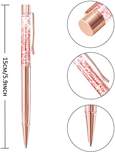 ZZTX 10 Pcs Rose Gold Ballpoint Pens Metal Pen Bling Dynamic Liquid Pieces Pen With Refills Black Ink Office Supplies Gift Pens For Christmas Wedding Birthday