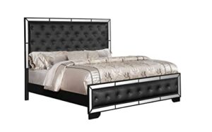 epinki queen size upholstered bed made with wood in black color, bed frame, easy assembly