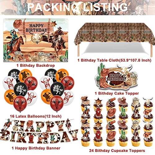 Cowboy Theme Birthday Party Supplies Party Decorations Kits Set with Latex Balloons Banner Cake Topper Backdrop Tablecloth for Western Cowboy Fans Party Decor