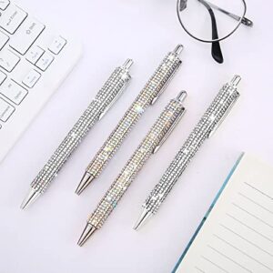 4 Pcs Rhinestone Metal Ballpoint Pens Bling Bling Pens Black Ink Pens Diamond Pen Big Crystal Ballpoint Pens 4 Pcs 1.0mm Pen Refills for Kids Students Teachers Gift (Silver, AB Silver)