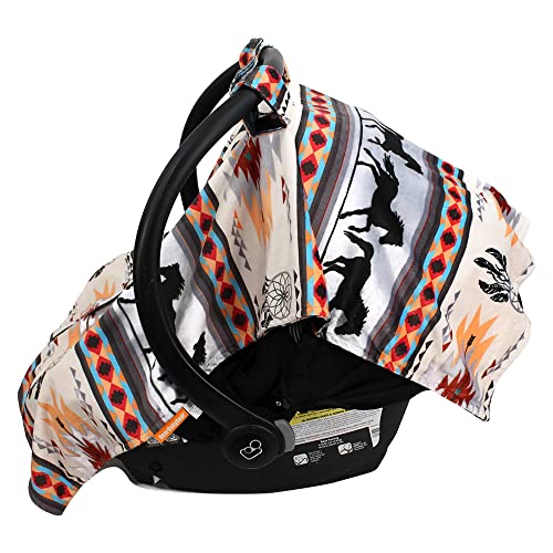 Dear Baby Gear Deluxe Car Seat Canopy - Infant Car Seat Cover - Baby Car Seat Cover - Carseat Canopy - Car Seat Cover for Baby Car Seat (Southwestern Tribal Horses - Reversible Custom Minky 40"x30")