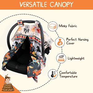 Dear Baby Gear Deluxe Car Seat Canopy - Infant Car Seat Cover - Baby Car Seat Cover - Carseat Canopy - Car Seat Cover for Baby Car Seat (Southwestern Tribal Horses - Reversible Custom Minky 40"x30")