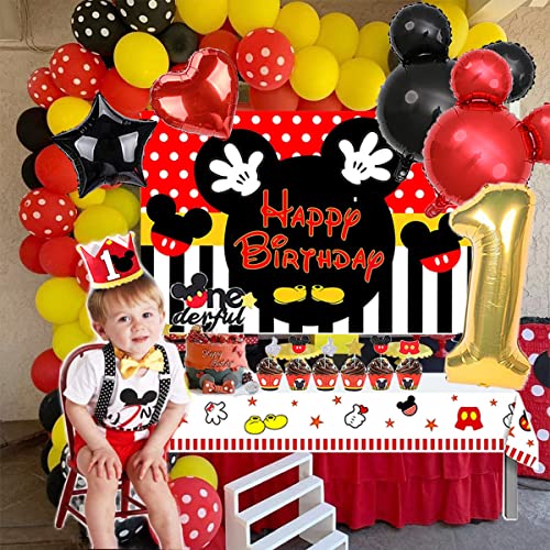 Dilyreke 1st Birthday Mouse Themed Party Decorations for Boy One Birthday Party Supplies Banner and Balloon Set