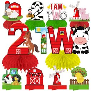 farm animals 2nd birthday decorations table centerpieces, barnyard theme 2nd birthday honeycomb ceterpieces party supplies for boys girls, farm barn theme two birthday table topper decor