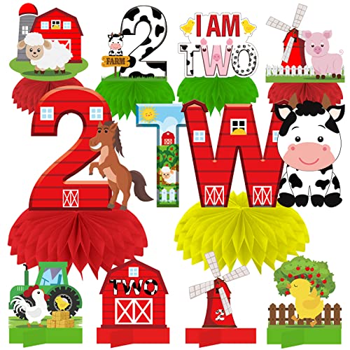 Farm Animals 2nd Birthday Decorations Table Centerpieces, Barnyard Theme 2nd Birthday Honeycomb Ceterpieces Party Supplies for Boys Girls, Farm Barn Theme Two Birthday Table Topper Decor