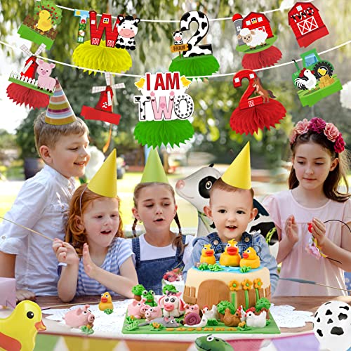 Farm Animals 2nd Birthday Decorations Table Centerpieces, Barnyard Theme 2nd Birthday Honeycomb Ceterpieces Party Supplies for Boys Girls, Farm Barn Theme Two Birthday Table Topper Decor