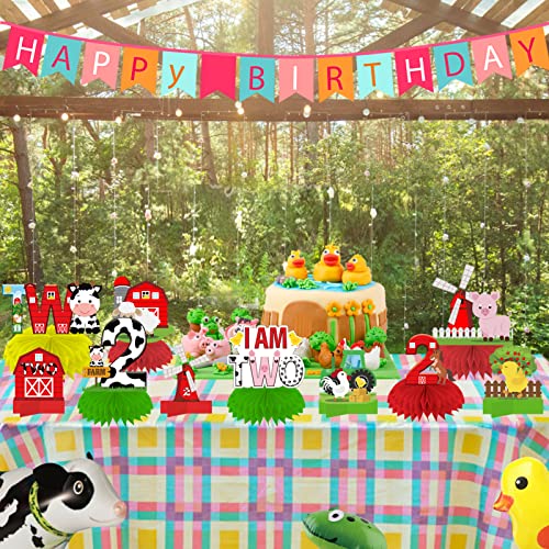 Farm Animals 2nd Birthday Decorations Table Centerpieces, Barnyard Theme 2nd Birthday Honeycomb Ceterpieces Party Supplies for Boys Girls, Farm Barn Theme Two Birthday Table Topper Decor