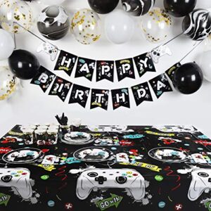 WERNNSAI Watercolor Video Game Party Tableware Set - Gaming Party Supplies for Boys Gamer Birthday Plates Cups Napkins Tablecloth Cutlery Bags Utensils Serves 16 Guests 130 PCS