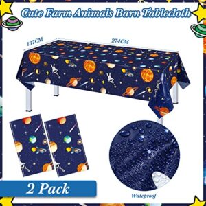 Outer Space Birthday Party Supplies Serve 24 Space Party Tableware Set Including Happy Birthday Banner Solar System Tablecloth Paper Plates Cups Napkins Knives Forks Spoons for Kids Party Decoration