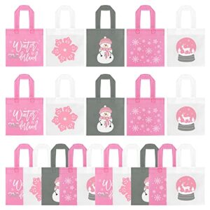 20pcs winter onederland party favor bags, non-woven snowflake gift treat bags snowman candy bag winter wonderland party bag for winter baby shower decoration winter first birthday party supplies