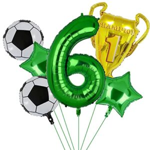 soccer balloons 6th birthday decoration for boys, soccer balloons foil mylar green soccer sports theme party supplies decor 6pcs (6th)