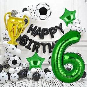 Soccer Balloons 6th Birthday Decoration for Boys, Soccer Balloons Foil Mylar Green Soccer Sports Theme Party Supplies Decor 6Pcs (6th)