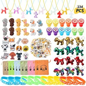 moltby 134pcs dog paw party favors set - dog paw print bracelet necklace keychain brooch sticker erasers puppy gift bag for kids boys girls birthday goodie bags animal theme supplies