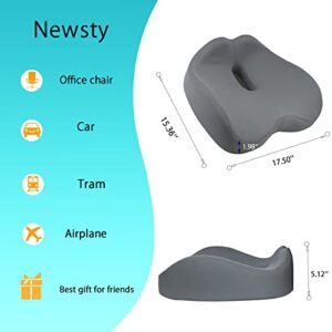 Newsty Pressure Relief Seat Cushion for Long Sitting Hours on Office, Home Chair, Car Memory Foam Office Chair Cushion for Back, Coccyx, Tailbone Pain Relief（Grey）