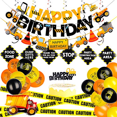 Construction Birthday Party Supplies Dump Truck Birthday Party Decorations with Construction Printed Balloons Vehicle Banner for Construction Theme Birthday Party 50 Pack