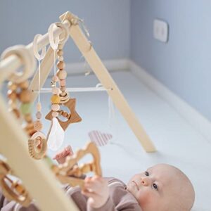 LUOZZY 4Pcs Hanging Rattle Toys Wooden Baby Crib Toys Newborn Car Seats Stroller Toys Creative Present - Khaki