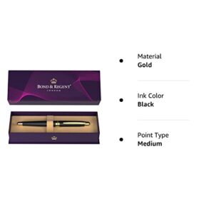 Bond & Regent Rollerball Pen - Certified Luxury Grade | 24 Karat Gold & Gloss Black | Nice Gift Pens for Men and Women