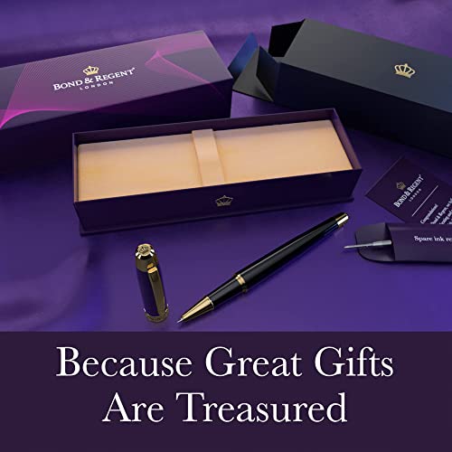 Bond & Regent Rollerball Pen - Certified Luxury Grade | 24 Karat Gold & Gloss Black | Nice Gift Pens for Men and Women