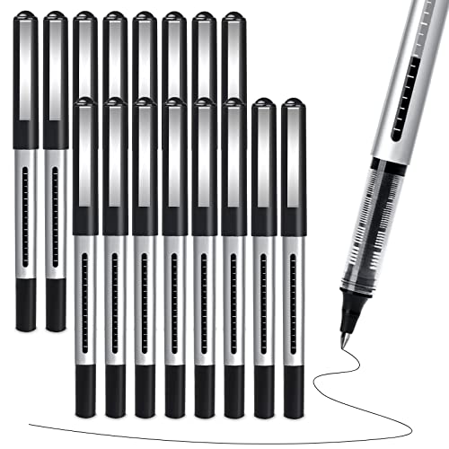 Rollerball Pen Fine Point Pens: 16 Pack 0.5mm Extra Thin Fine Tip pens Black Gel Liquid Ink, Rolling Ball Point Writing Pens for Note Taking, Signature, Office, Journaling, Stationary Supplies