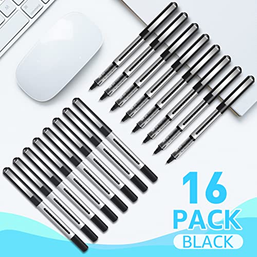 Rollerball Pen Fine Point Pens: 16 Pack 0.5mm Extra Thin Fine Tip pens Black Gel Liquid Ink, Rolling Ball Point Writing Pens for Note Taking, Signature, Office, Journaling, Stationary Supplies