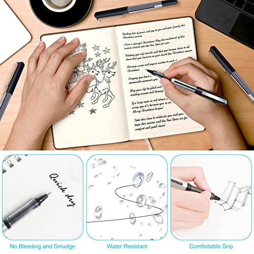 Rollerball Pen Fine Point Pens: 16 Pack 0.5mm Extra Thin Fine Tip pens Black Gel Liquid Ink, Rolling Ball Point Writing Pens for Note Taking, Signature, Office, Journaling, Stationary Supplies