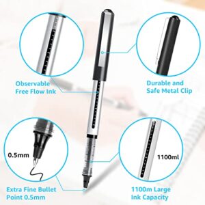 Rollerball Pen Fine Point Pens: 16 Pack 0.5mm Extra Thin Fine Tip pens Black Gel Liquid Ink, Rolling Ball Point Writing Pens for Note Taking, Signature, Office, Journaling, Stationary Supplies