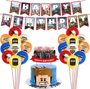 nelton game theme birthday party supplies includes birthday banner - cake topper - 20 pcs balloons