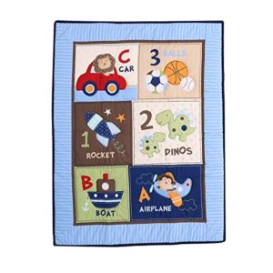 blue car rocket steamship nursery crib quilted comforter 1 pc baby girl/baby boy crib quilt baby gift idea (blue airplane ship car rocket)